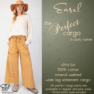 EASEL "Perfect Cargo" Terry Knit Mineral Washed Flared Leg Pants Raw Hem & Seams